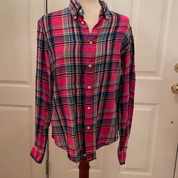 Ralph Lauren Pink and Blue Plaid Flannel Shirt - Picture 1 of 10